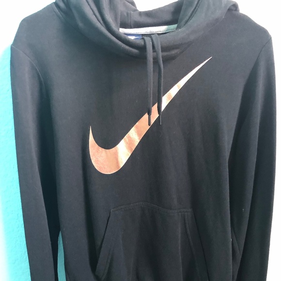 black nike hoodie with rose gold swoosh